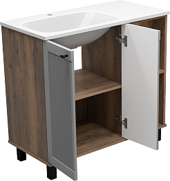 Brevita Тумба под раковину Lumus 90 L с подсветкой серая/дуб галифакс олово – фотография-11