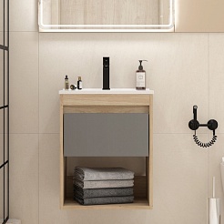 Teymi Тумба с раковиной Vitra 50 подвесная дуб/графит – фотография-3