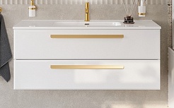 Cezares Тумба с раковиной Eco Cer-N 120 bianco lucido CZR-8095-120 ручки сатиновое золото – фотография-1