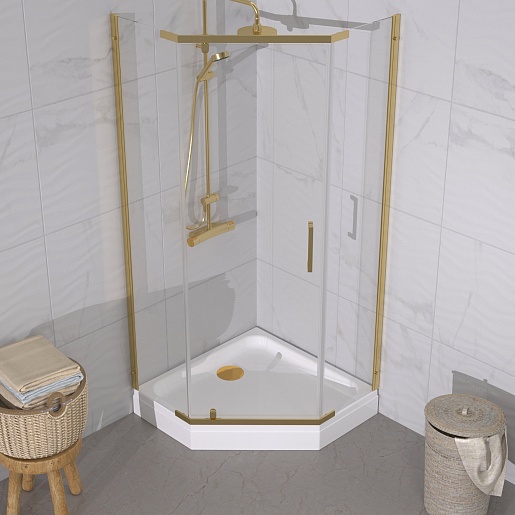 Triton Душевой уголок Дека-Голд 90x90 стекло прозрачное профиль золото с поддоном – картинка-3