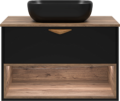 Brevita Тумба под раковину Bergen 80 подвесная дуб галифакс олово/черная – фотография-1