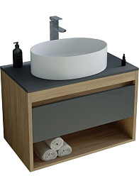 Teymi Тумба с раковиной Ritta 85 дуб эврика/графит матовый подвесная T60532 раковина T50502 – фотография-1