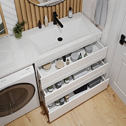 Vivon Тумба под раковину под стиральную машину Donna 150 3 ящика напольная белый глянец – фотография-14