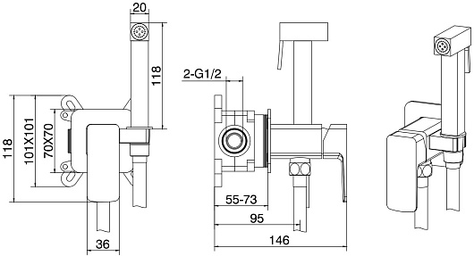 Allen Brau Смеситель с гигиеническим душем Infinity 5.21005-00 (с внутренней частью) хром – картинка-11