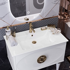 Opadiris Мебель для ванной Ибица 90 с овальным зеркалом белая/золото – фотография-6