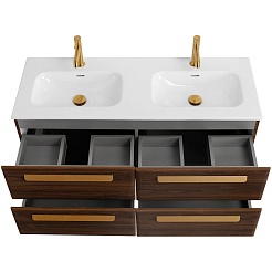 Cezares Тумба с раковиной Eco Cer-N 120 с 4 ящиками орех шоколад софт CZR-8095-120-2 ручки сатиновое золото – фотография-6