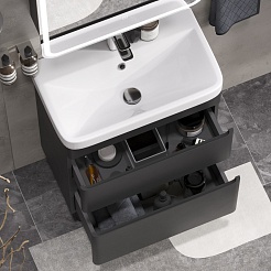 Equil Тумба с раковиной Eltoro 60 2 ящика напольная черный софт – фотография-7