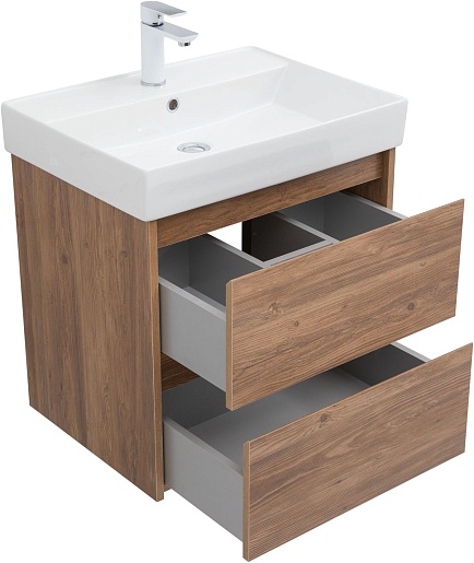 Aquanet Тумба с раковиной Nova Lite 60 подвесная дуб шоколадный – картинка-5