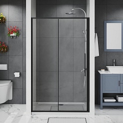 Azario Душевая перегородка Shanghai 140/195 профиль матовый чёрный стекло прозрачное – фотография-2