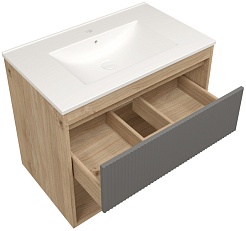 Teymi Тумба с раковиной Vitra 75 Волна подвесная дуб/графит – фотография-2