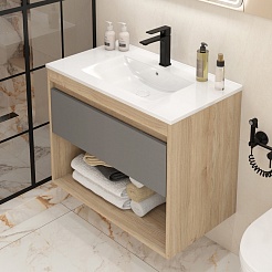 Teymi Тумба с раковиной Vitra 80 подвесная дуб/графит – фотография-4