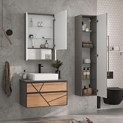 Equil Зеркальный шкаф Ferro 60 R с часами лен антрацит – фотография-7