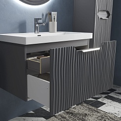 Equil Тумба под раковину Mirage 80 1 ящик подвесная графит софт – фотография-9