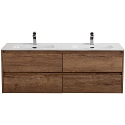 BelBagno Тумба под раковину Kraft 140 подвесная 4 ящика Rovere Tabacco двойная раковина – фотография-2