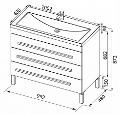 Aquanet Тумба с раковиной Верона 100 напольная, ящики, черная – фотография-4