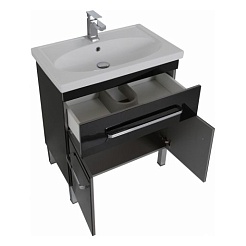 Aquanet Тумба с раковиной Сиена 60 напольная, дверцы, черная – фотография-2