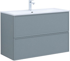 Aquanet Тумба под раковину Арт 100 подвесная мисти грин матовая – фотография-2