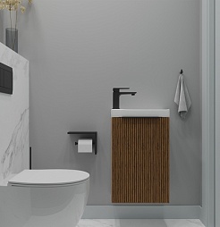 Зов Тумба с раковиной Монови Слим 40 подвесная белая/тростник – фотография-2