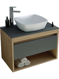 Teymi Тумба с раковиной Ritta 75 дуб эврика/графит матовый подвесная T60525 раковина T50701 – фотография-1