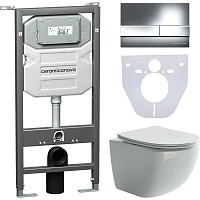 Ceramicanova Подвесной унитаз Forma Rimless с шумоизоляционной панелью CN1000 с системой инсталляции Envision кнопка Flat хром