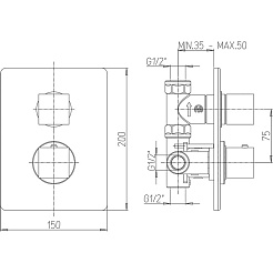 Paini Смеситель для душа Dax-DaxR 84PZ690TH с термостатом, встраиваемый, брашированный чёрный – фотография-3