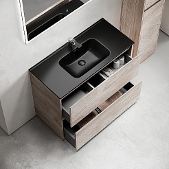 Sancos Тумба с раковиной Libra Floor 100 дуб галифакс натуральный раковина Element 101 CN7003MB – фотография-3