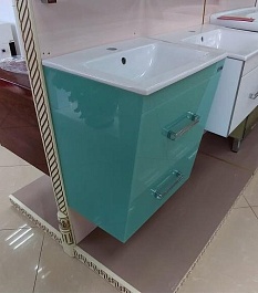 Misty Тумба с раковиной Джулия QVATRO 75 подвесная конус голубая – фотография-6