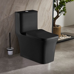 Azario Унитаз-моноблок Gressa AZ-1111MB безободковый с бачком с сиденьем микролифт черный матовый – фотография-2