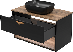 Brevita Тумба под раковину Bergen 90 подвесная дуб галифакс олово/черная – фотография-7