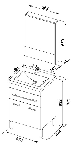 Aquanet Мебель для ванной "Верона 58" черная напольная (230309) – картинка-7