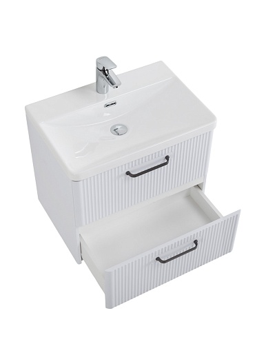 BelBagno Тумба с раковиной Due 60 подвесная Bianco Lucido ручки Матовый тёмный никель – картинка-7