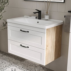 Equil Тумба с раковиной Lago 80 2 ящика подвесная белая/дерево – фотография-3