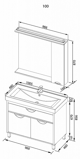 Aquanet Комплект Мебели "Гретта 100" дуб (172708) – картинка-5