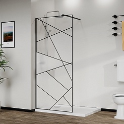 Azario Душевая перегородка Walk-in 120/195 стекло графический принт профиль матовый чёрный – фотография-2