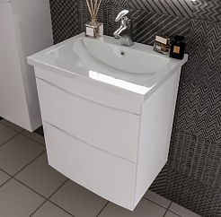 Бриклаер Тумба под раковину Вега 60 2 ящика белая – фотография-2