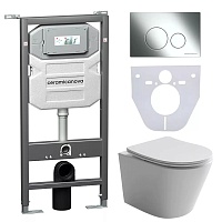 Ceramicanova Подвесной унитаз Balearica Rimless с шумоизоляционной панелью CN1000 с системой инсталляции Envision кнопка Round хром