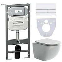 Ceramicanova Подвесной унитаз Forma Rimless с шумоизоляционной панелью CN1000 с системой инсталляции Envision кнопка Flat белая