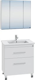 СанТа Мебель для ванной Вегас 75 2 ящика с зеркальным шкафом Стандарт 80 белая – фотография-1
