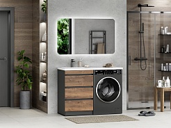 Misty Мебель для ванной Коломбо 120 L под стиральную машину дуб галифакс/антрацит – фотография-2