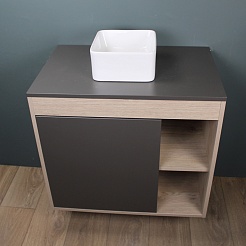 Teymi Тумба с раковиной Nura 80 Helmi Mini 24 подвесная дуб/графит – фотография-3