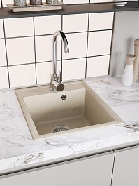 Teymi Мойка кухонная Helmi Smart 42 кварцевая бежевая матовая – фотография-5