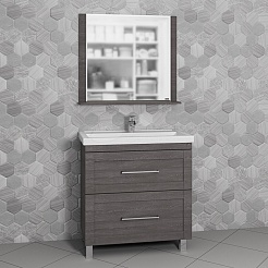 СанТа Мебель для ванной Венера 80 с зеркалом дуб шале графит – фотография-2