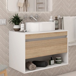 Teymi Тумба под раковину Ritta 75 подвесная белый/дуб – фотография-6