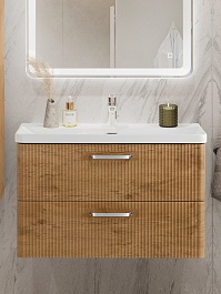 BelBagno Тумба с раковиной Due 80 подвесная Rovere Nature ручки Хром полированный – фотография-15