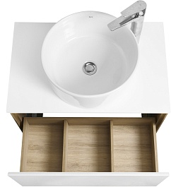 Акватон Тумба с раковиной и белой столешницей Либерти 70 Mila 40 белая/дуб эльвезия – фотография-4