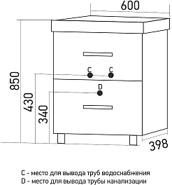 Mixline Тумба с раковиной Стив 60 2 ящика белая – фотография-11