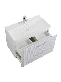 BelBagno Тумба с раковиной Due 80 подвесная Bianco Lucido ручки Хром полированный – фотография-8