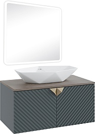 Runo Тумба с раковиной Андорра 85 Poligono подвесная зеленый графит/дуб коньячный – фотография-10
