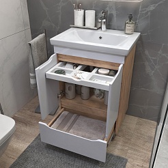 Vigo Тумба под раковину Grani 600-2-1 белая/дуб золотой – фотография-3