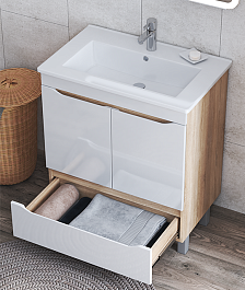 Vigo Тумба под раковину Grani 750-2-1 белая/дуб сонома – фотография-4